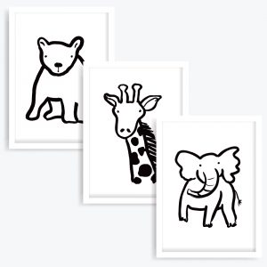 The Elephant, Bear & Giraffe Art Prints (set of 3)
